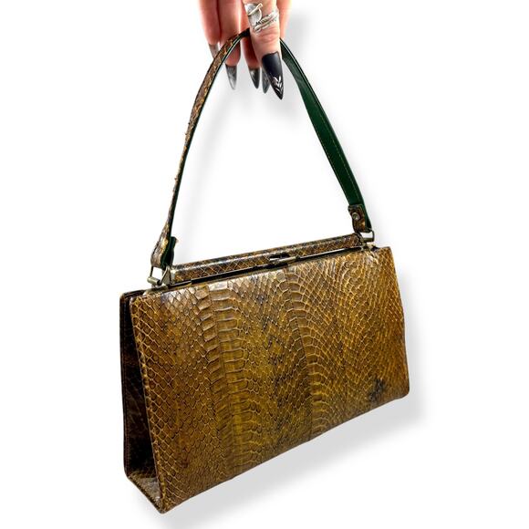 1950's brown snakeskin top handle purse - Picture 13 of 16